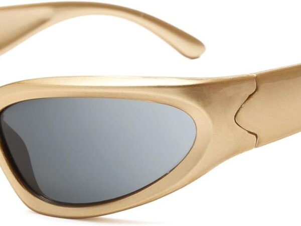Kids' sports sunglasses; -inspired futuristic oval wrap-around design; UV400 protection; one-size-fits-most for boys; includes case (brown/gray)