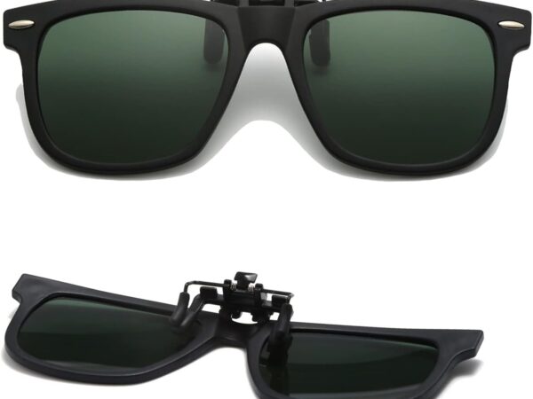 Clip-on polarized sunglasses for kids; suitable for children who wear prescription glasses; UV400 protection (dark green)