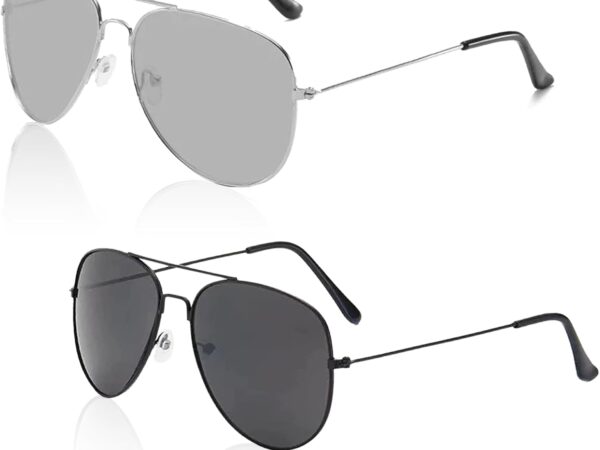 2-pack of aviator-style polarized sunglasses for kids; stainless steel frames; suitable for parties, cosplay, or fun dress-up