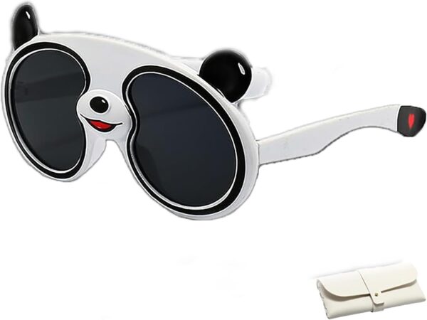 Sunglasses for ages 3+ featuring a cute panda cartoon design and polarized lenses; suitable for outdoor sports, beach parties, and toddlers