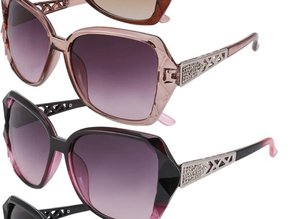 4 Pcs Women Large Sunglasses, UV 400 Glasses Oversized Classic Trend Ladies Sunglasses Sparkling Large Frame
