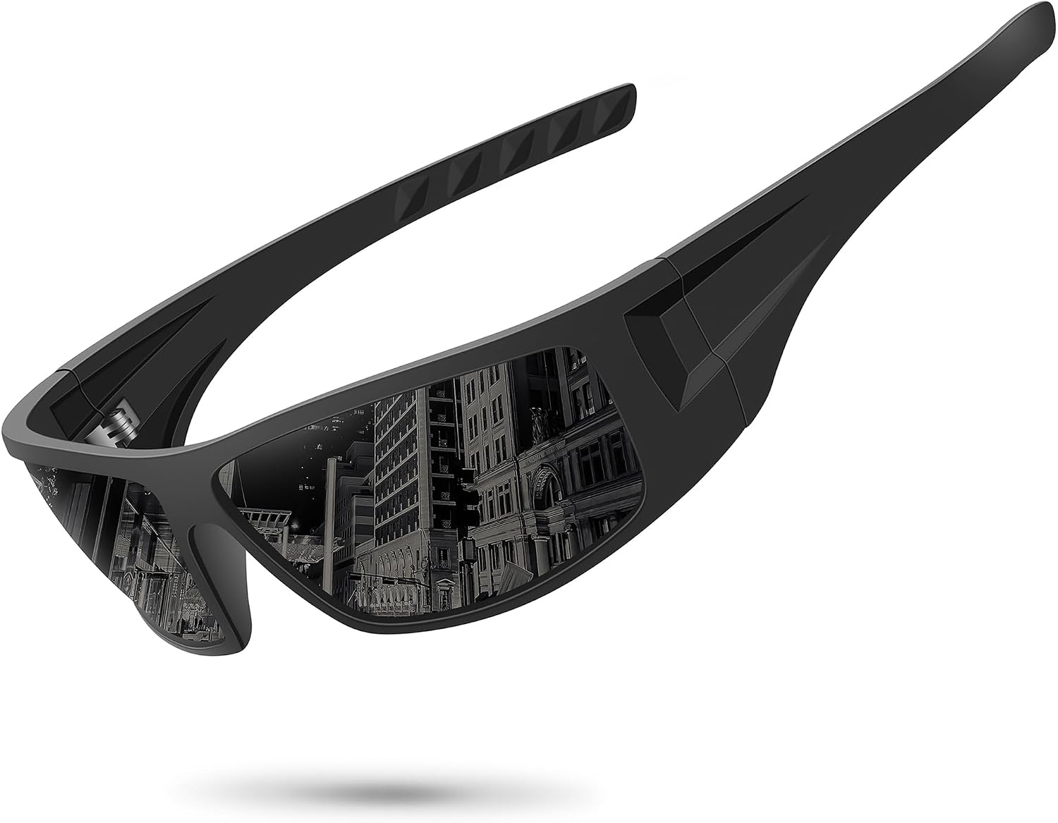 Polarized sports sunglasses (durable frame, wrap-around design; suitable for cycling and fishing; UV400 protection)