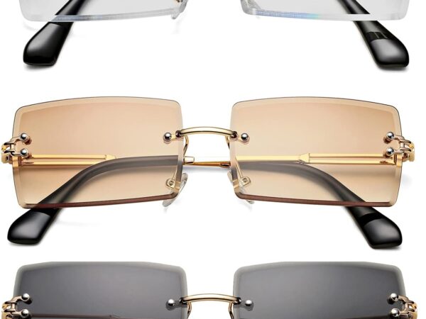 Rectangle Sunglasses for Men/Women Small Rimless Square Shade Eyewear