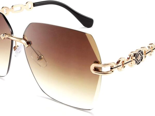 Classic Rimless Sunglasses Women Metal Frame Diamond Cutting Lens Sun Glasses