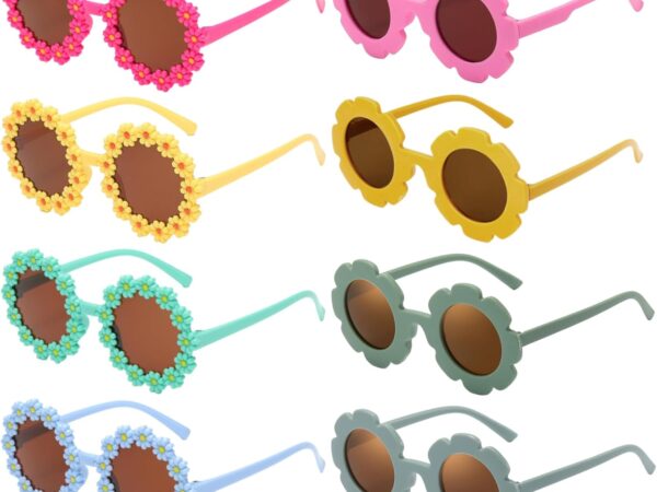 8-Pack flower-shaped sunglasses for kids; UV protection; ideal for beach vacations