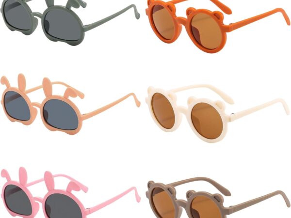 6-pack of kids' sunglasses; safe and comfortable; suitable for parties, gifts, outdoor use, and the beach; assorted colors