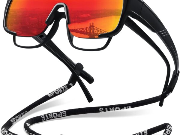 Men's Fit-Over Polarized Sports Sunglasses (wrap-around design; suitable for driving, cycling, running; UV400 protection)