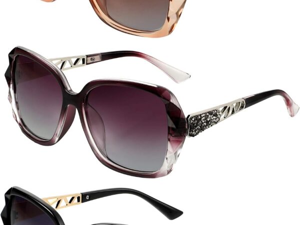 3 Pcs Women Oversized Sunglasses Rhinestone
